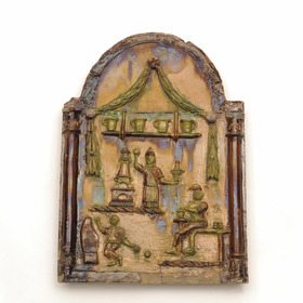 Reliefkachel mit Darstellung einer Töpferwerkstatt
